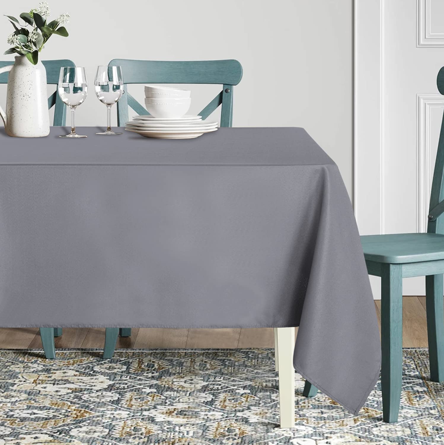 sancua Square Tablecloth - 70 x 70 Inch - Water Resistant Spill Proof Washable Polyester Table Cloth  Decorative Fabric Table Cover for Dining Table  Buffet Parties and Camping  Light Grey